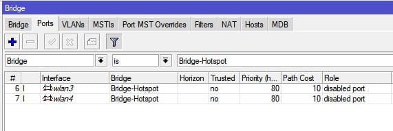 Настройка MikroTik Hotspot, порты wlan Hotspot после добавления в Bridge-Hotspot