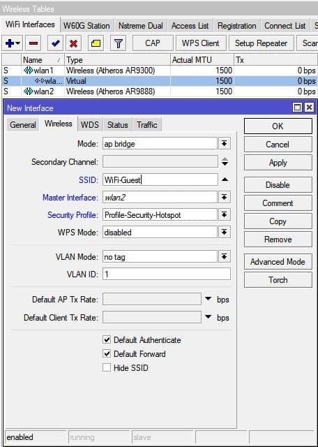 Настройка MikroTik Hotspot, создание виртуального wlan 5ГГц