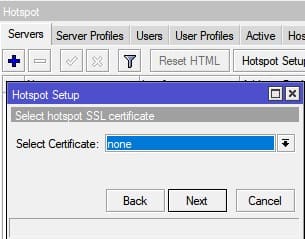 Настройка MikroTik Hotspot, выбор сертификата