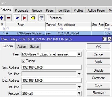 Настройка MikroTik IKEv2, добавление IpSec Policy General