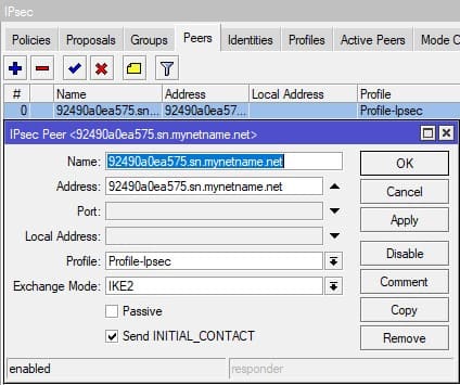 Настройка MikroTik IKEv2, добавление Peer, роутер-1