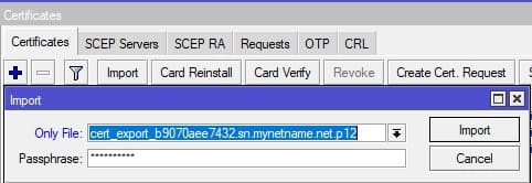 Настройка MikroTik IKEv2, импорт SSL сертификата