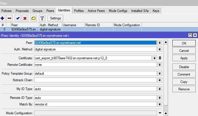 Настройка MikroTik IKEv2, определение методов авторизации для VPN клиента