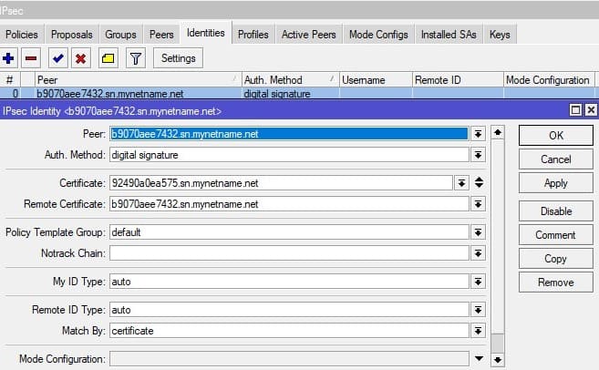 Настройка MikroTik IKEv2, определение методов авторизации