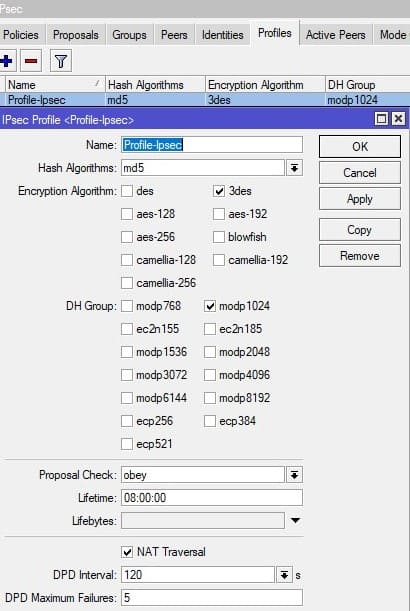 Настройка MikroTik IKEv2, создание IpSec Profile, phase-1