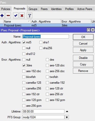 Настройка MikroTik IKEv2, создание IpSec Proposal, phase-2