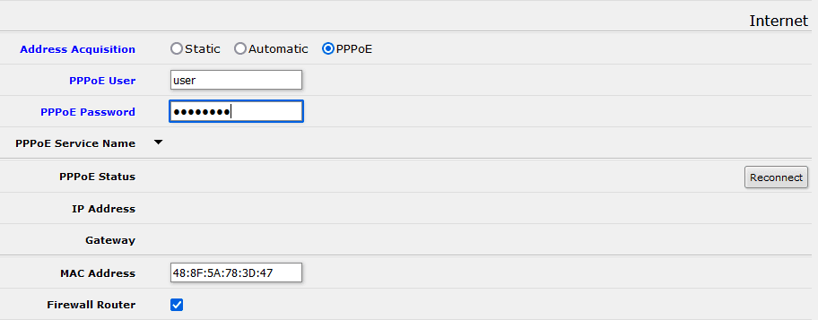 Настройка MikroTik, Quick Set PPPoE подключение