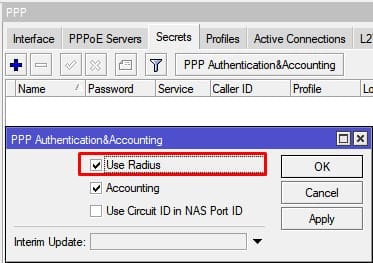 Настройка MikroTik Radius, активация использования Radius авторизации