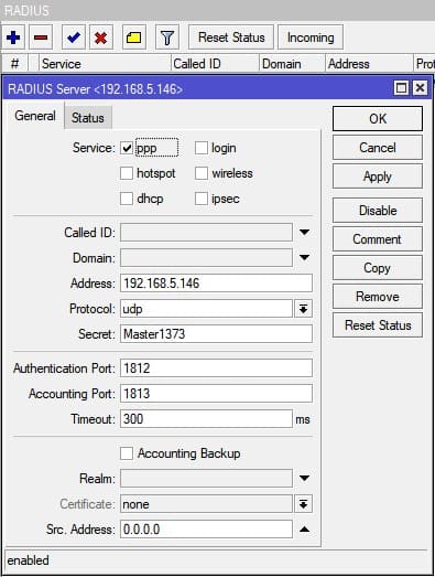 Настройка MikroTik Radius, Добавление записи для авторизации на Radius сервере