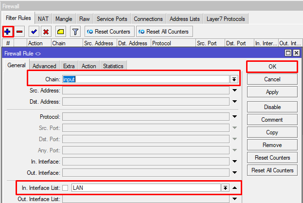 Настройка MikroTik, разрешить трафик input для LAN
