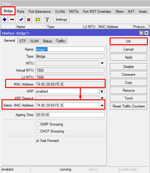 Настройка MikroTik, создать новый Bridge