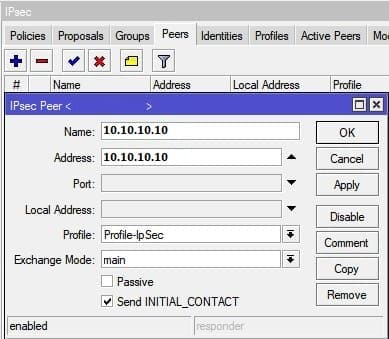 Настройка MikroTik VPN IpSec, создание Peer для IpSec phase-1
