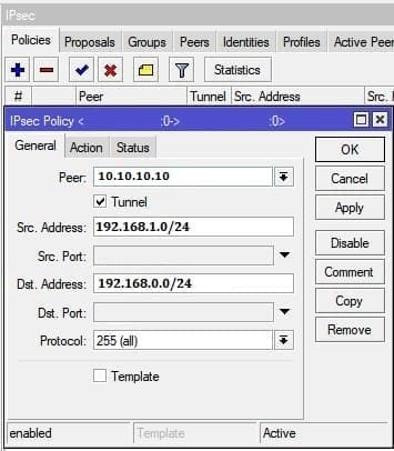 Настройка MikroTik VPN IpSec, создание политики(Policy) IpSec phase-2