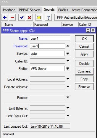 Настройка MikroTik VPN сервер PPTP, создание учётной записи VPN клиента на сервере