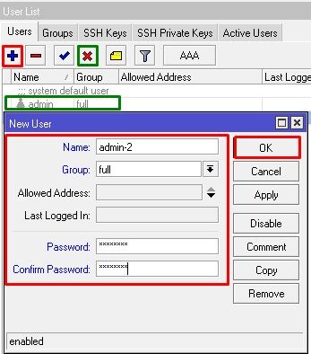 Настройка Mikrotik winbox, добавление нового пользователя