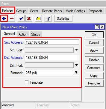 Настройка Mikrotik winbox, ipsec policy general