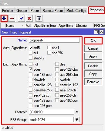 Настройка Mikrotik winbox, ipsec proposals