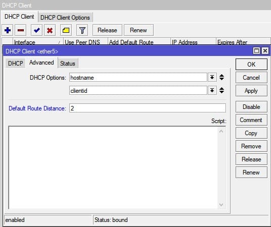 Настройка нескольких провайдеров на MikroTik, изменение distance для DHCP клиента