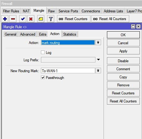 Настройка ограничение скорости в MikroTik, маркировка маршрута(mark routing) для группы WAN-1