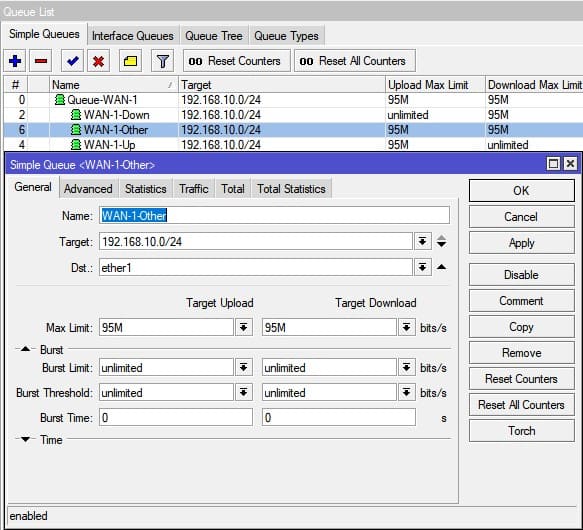 Настройка ограничение скорости в MikroTik, создание Simple Queues для остального трафика