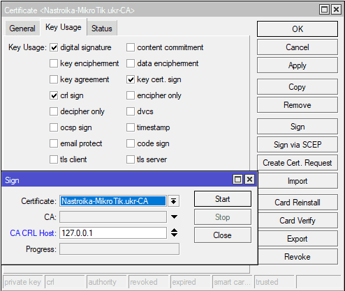 Настройка OpenVPN MikroTik, подпись CA сертификата