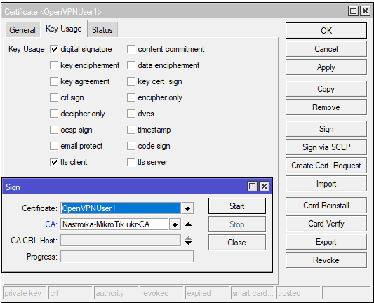 Настройка OpenVPN MikroTik, подпись клиентского сертификата