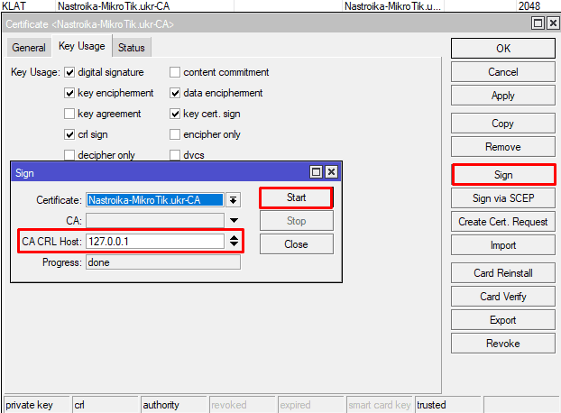 Настройка OpenVPN MikroTik, подпись корневого сертификата CA