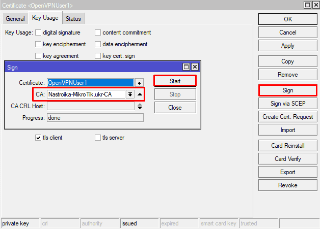 Настройка OpenVPN MikroTik, подпись сертификата VPN клиента