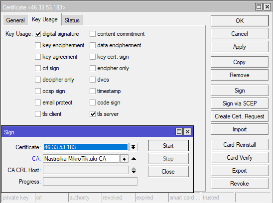 Настройка OpenVPN MikroTik, подпись серверного сертификата