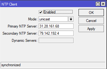 Настройка сервера времени на MikroTik, новый вид NTP client