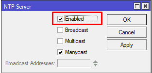 Настройка сервера времени на MikroTik, включить NTP сервер в MikroTik