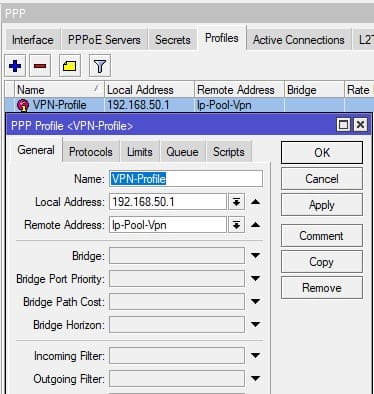 Настройка SSTP в MikroTik, добавление VPN профиля