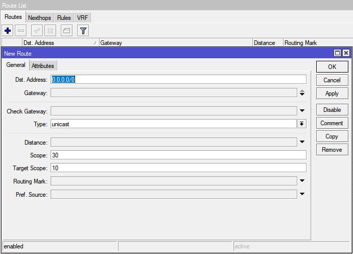 Настройка статической маршрутизации в MikroTik, add route