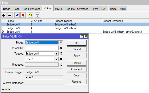 Настройка VLAN для CAPsMAN Local Forwarding, указать тегированные порты