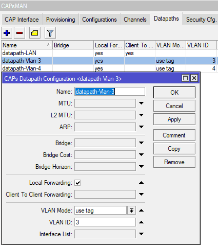 Настройка VLAN для CAPsMAN Local Forwarding, use VLAN tag