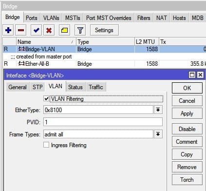 Настройка VLAN между роутерами MikroTik L3, создание Bridge