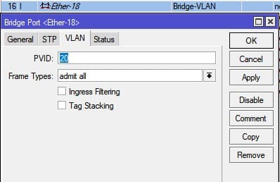 Настройка VLAN между роутерами MikroTik L3, указать нетегированный(access) порт VLAN20