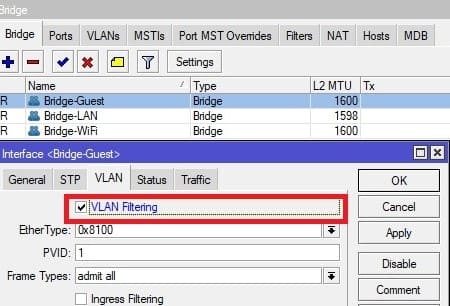 Настройка VLAN в CAPsMAN, активация VLAN на бридже Bridge-LAN на MikroTik-1