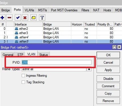 Настройка VLAN в CAPsMAN, фильтрация по VLAN ID на нетегированном(access) портуна MikroTik-1