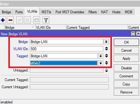 Настройка VLAN в CAPsMAN, настройка тегированных и нетегированных портов VLAN ID 500 на MikroTik-1