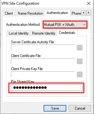 Настройка VPN IpSec между MikroTik и Shrew VPN client, вкладка Authentication