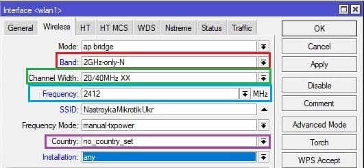 Настройка WiFi в MikroTik, wlan1 2.4ГГц