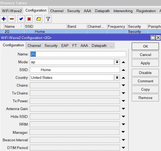 Настройка WiFiWave2, configuration 2G