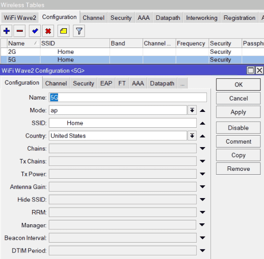 Настройка WiFiWave2, configuration 5G