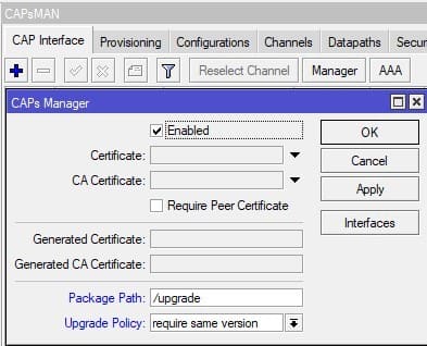 Обновление прошивки MikroTik в CAPsMAN, указание места хранения прошивок и метода обновления