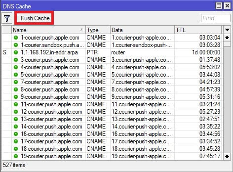 Очистка кэша DNS в MikroTik, flush cache