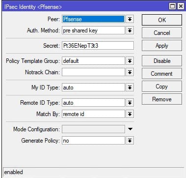 Pfsense и MikroTik, определение ключа IpSec phase-1