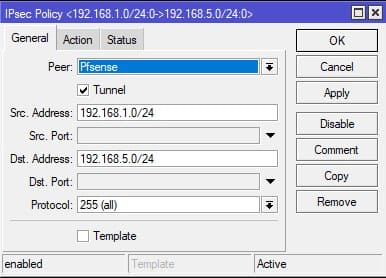 Pfsense и MikroTik, создание политики(Policies) IpSec phase-2