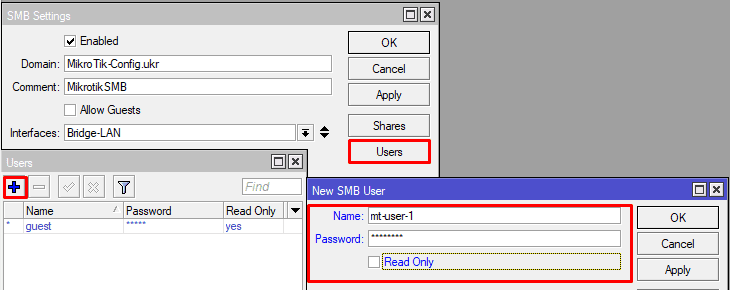 Подключение HDD, SSD, flash к MikroTik, добавление пользователя