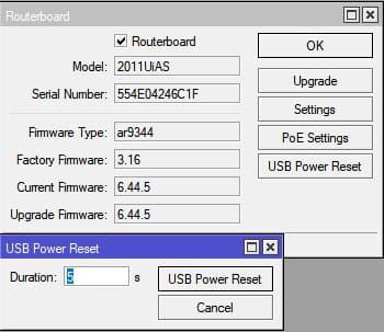 Роутер MikroTik не видит USB модем, сброс питания USB